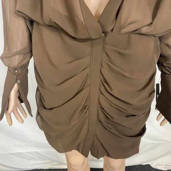 NEW HOUSE OF CB Women's Deep V-Neck Puff Skirt Mini Dress Size XL Brown - Picture 5 of 7